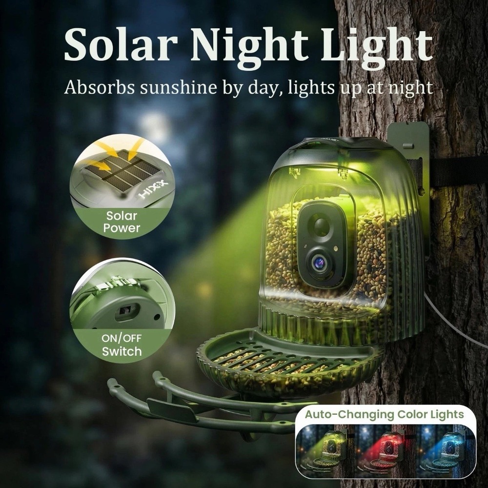 Smart Bird Feeder With 4MP Camera AI Auto Capture Video Green - Picture 2 of 14